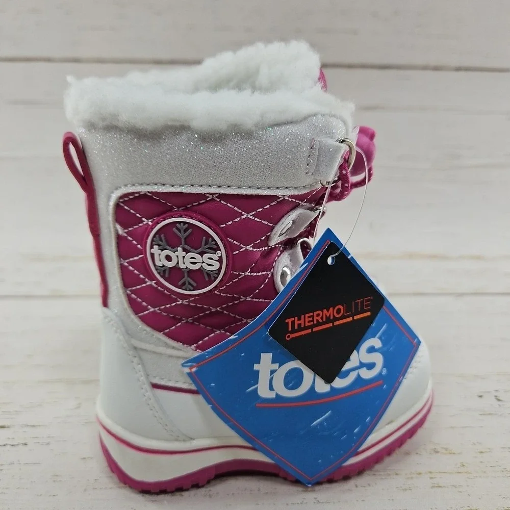 Totes Galaxy Pink White Waterproof Winter Boots Toddler Girls 5T Faux Fur